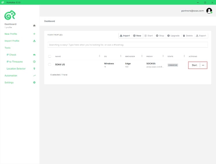 Kameleo - start profile_small