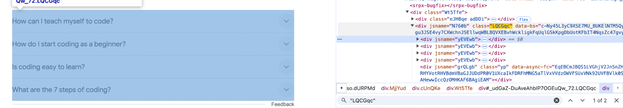 Google search scraping example