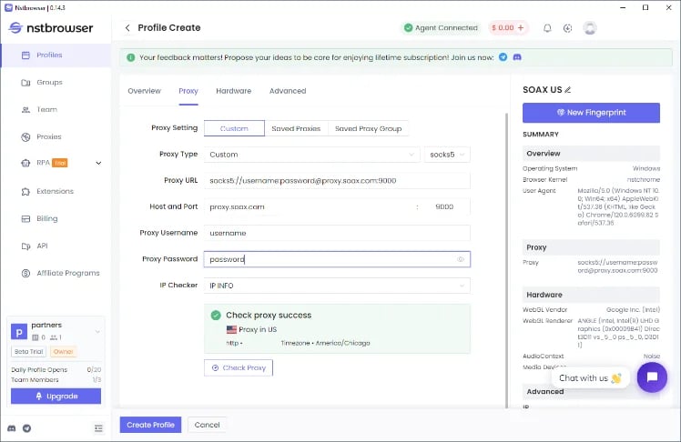 nstbrowser - add proxy details
