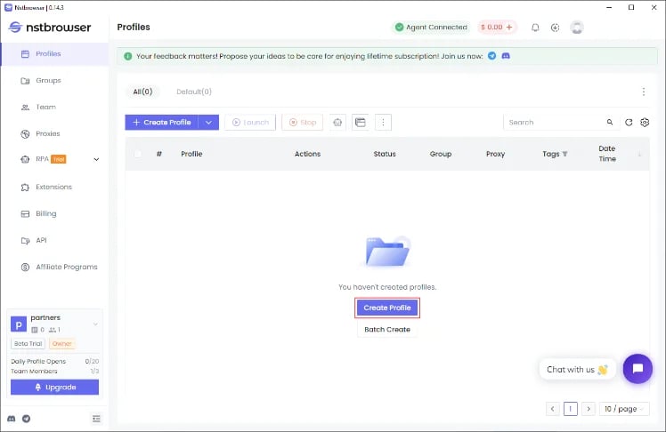 nstbrowser - create profile