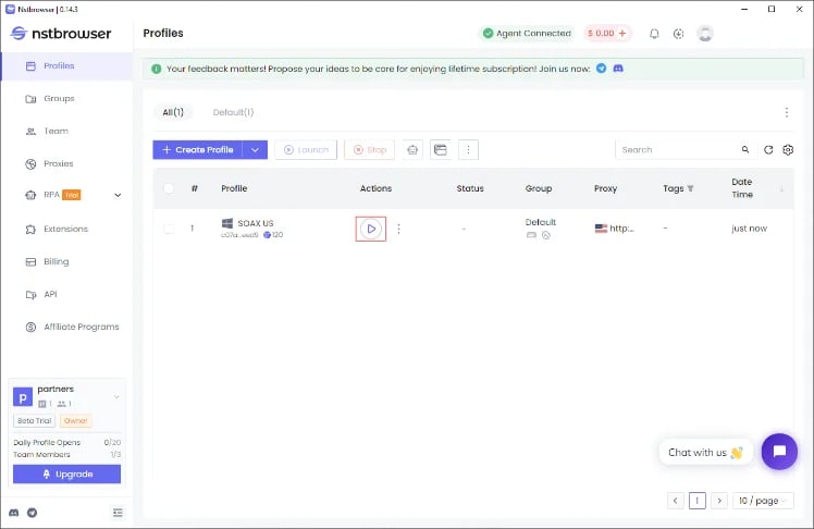 nstbrowser - run profile