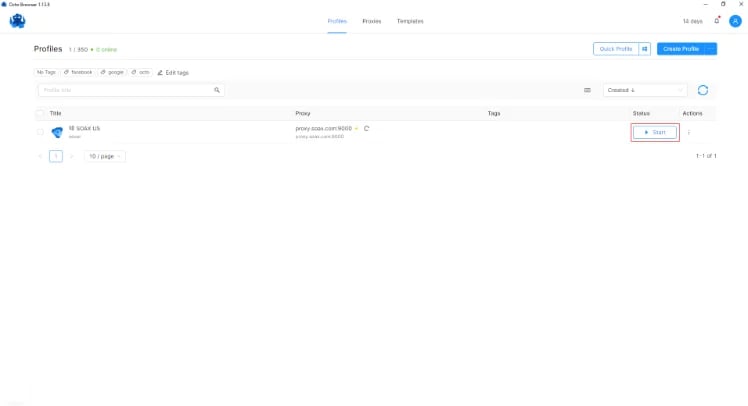 octobrowser - start profile